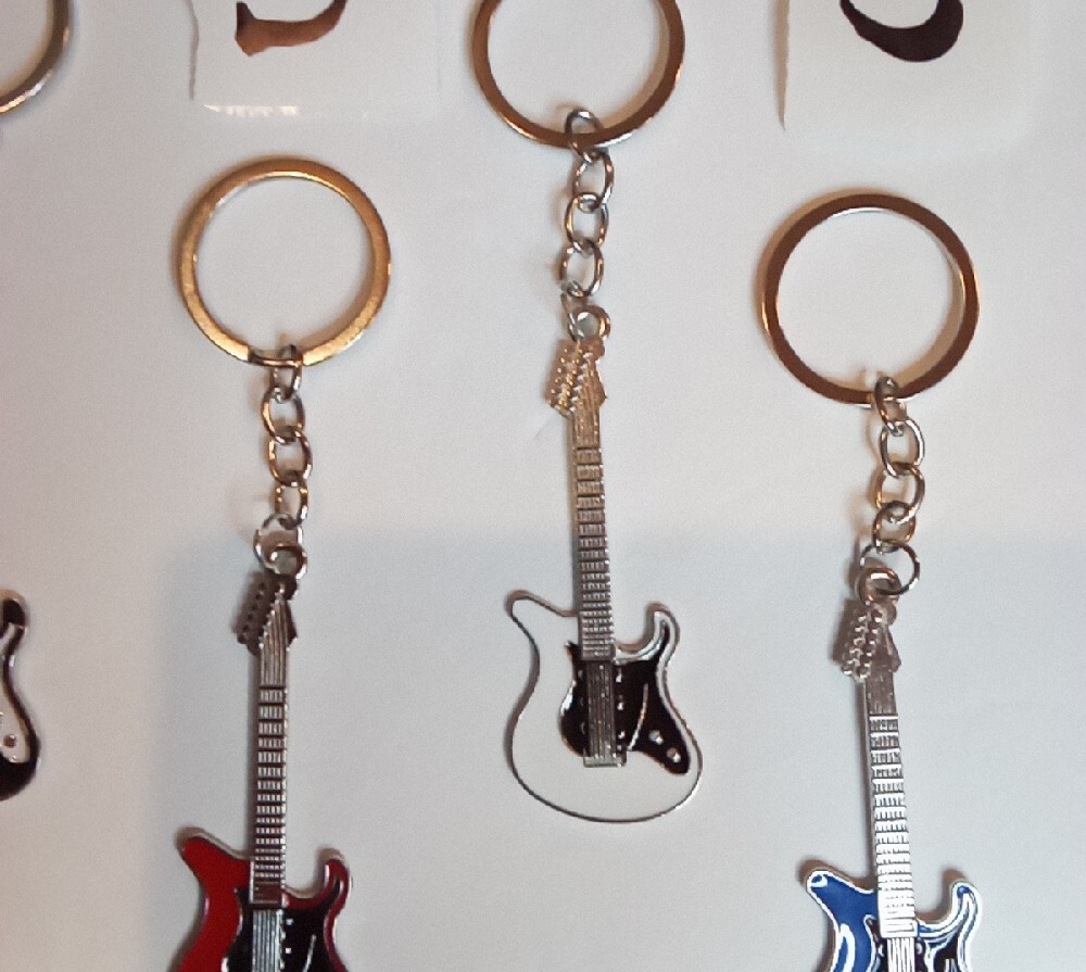 Pick (1) Guitar Keychain - Orange, Black, Red, White, Blue, Pink - Picture 6 of 9